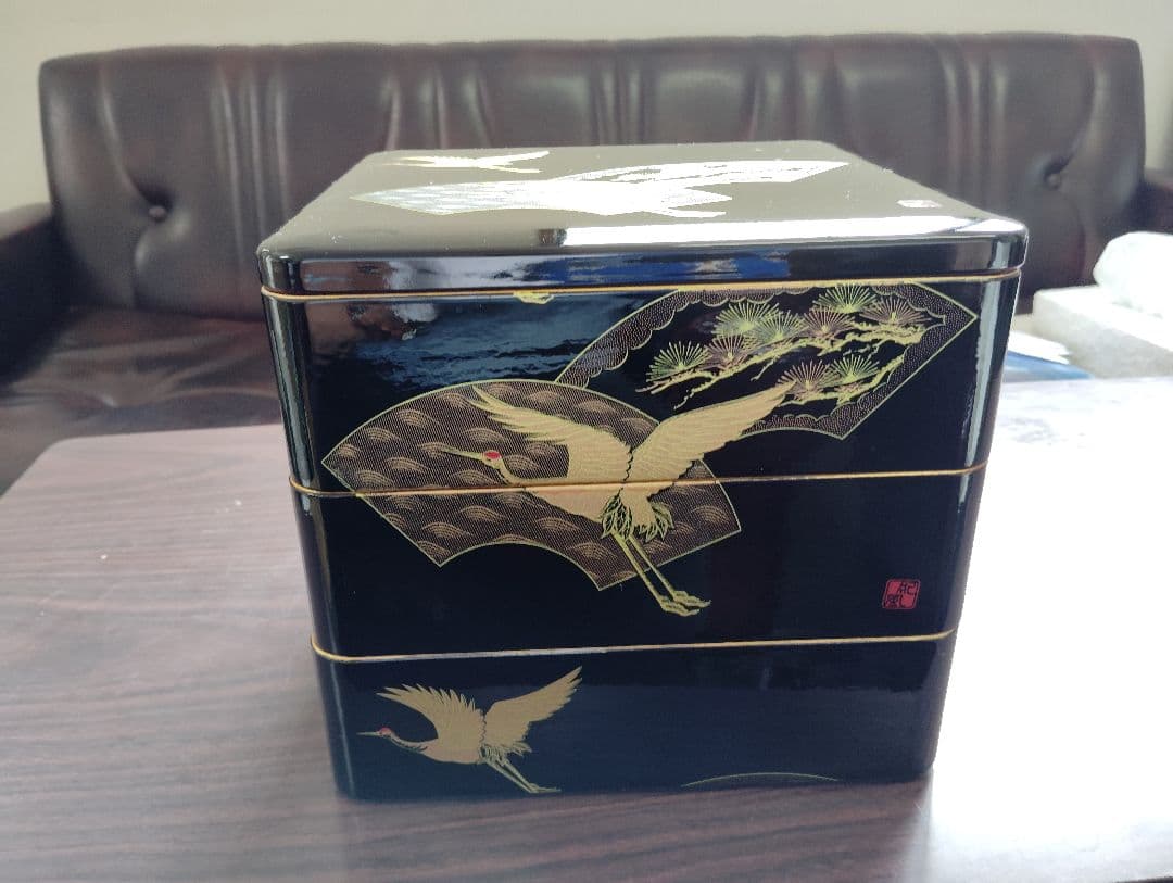漆器 重箱 三段（鶴）No.3
