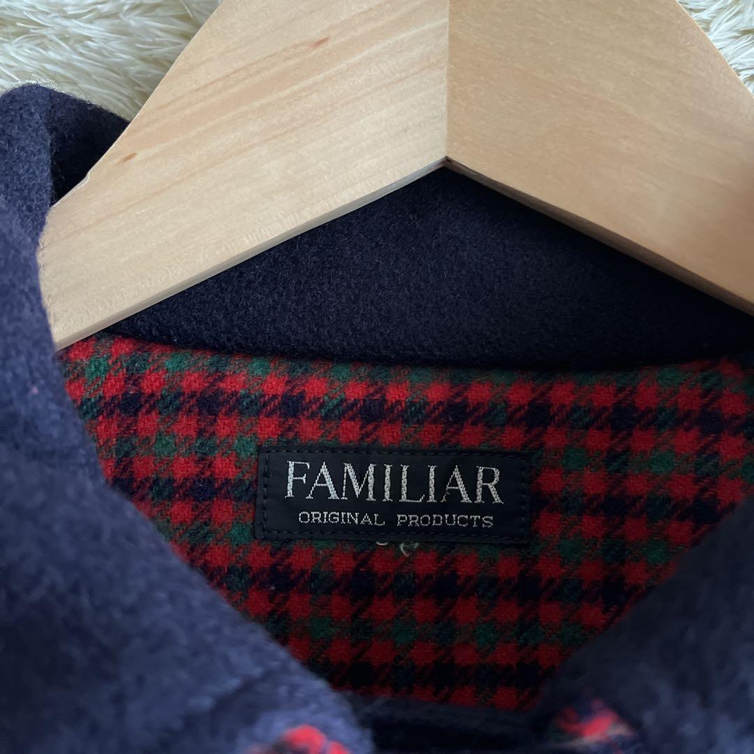 ファミリア　ウールコート　　フード付き　ネイビー