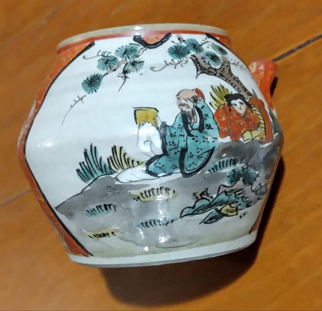 九谷焼 赤絵 金彩 人物 花絵 茶器セット 7点 明治時代物