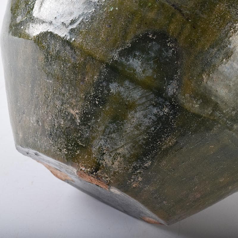 中国　漢時代　紅陶　緑釉壷　銀化壷　時代箱付　V　R8299B