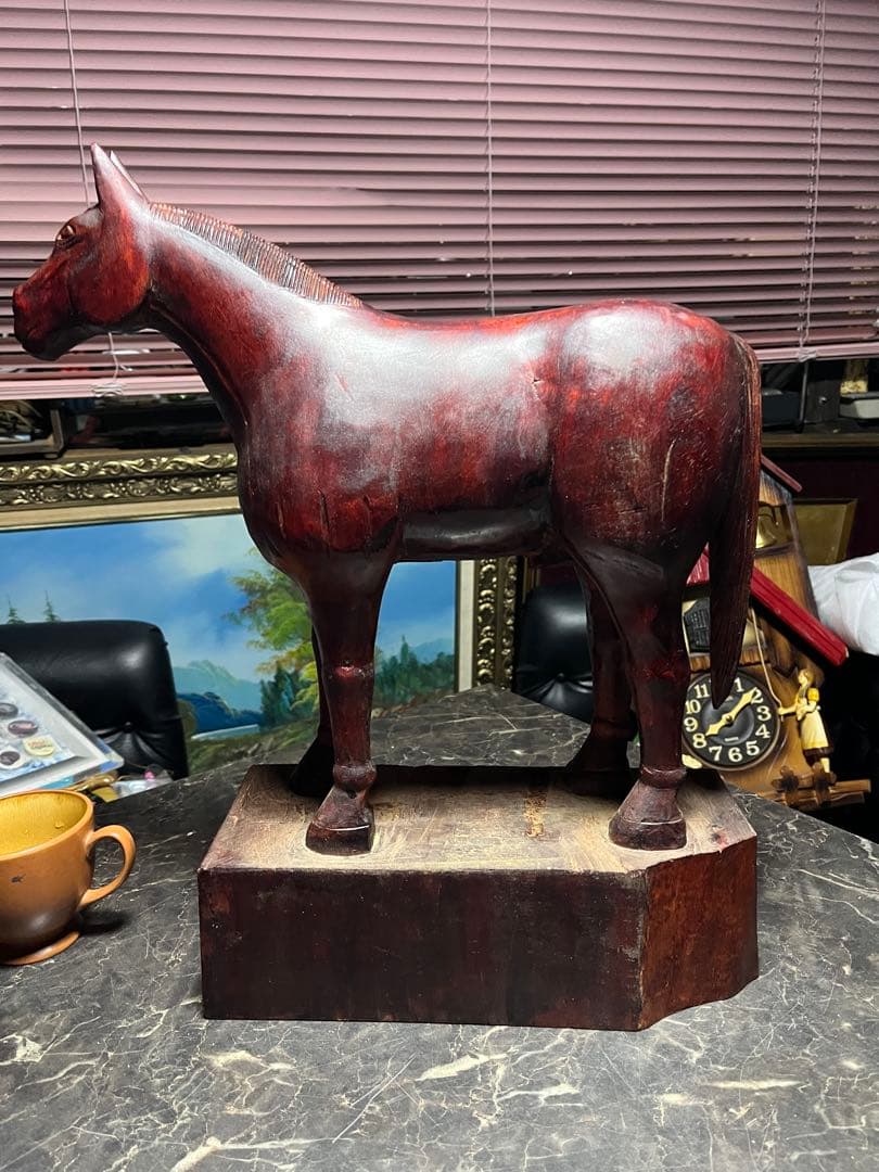 馬の木彫り、木彫り馬、馬の彫刻、 道産子馬木彫り、一点物き彫り