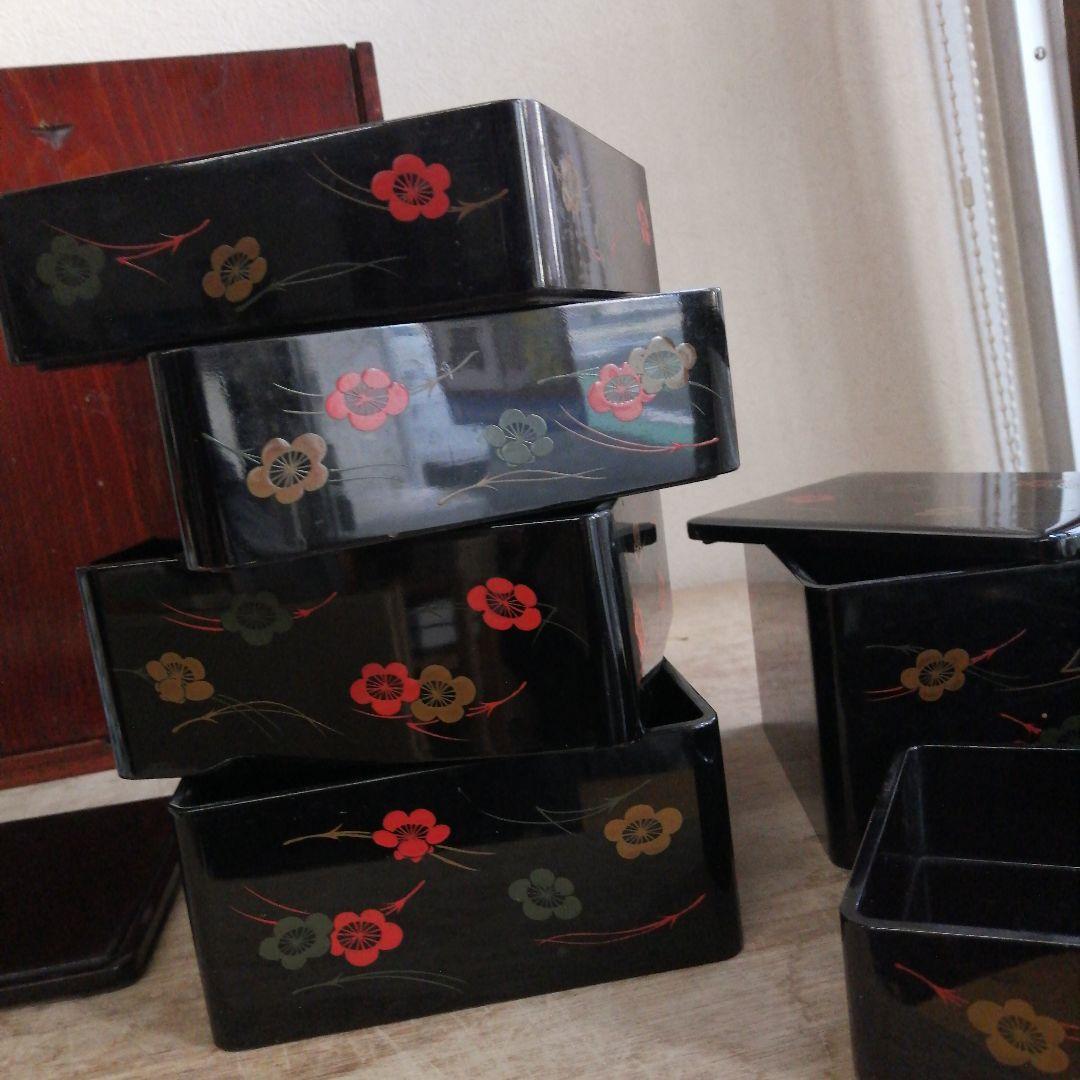 骨董　弁当箱　漆器　木製　重箱　木箱　お盆　セット　松葉に梅