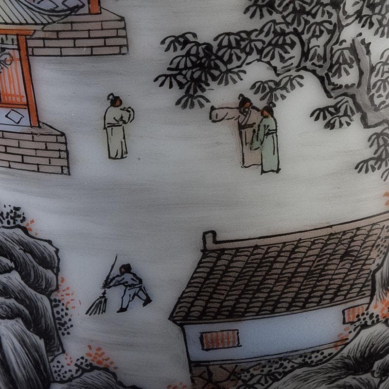 中国　居仁堂製款　山水人物文　盤口瓶　V　R9257