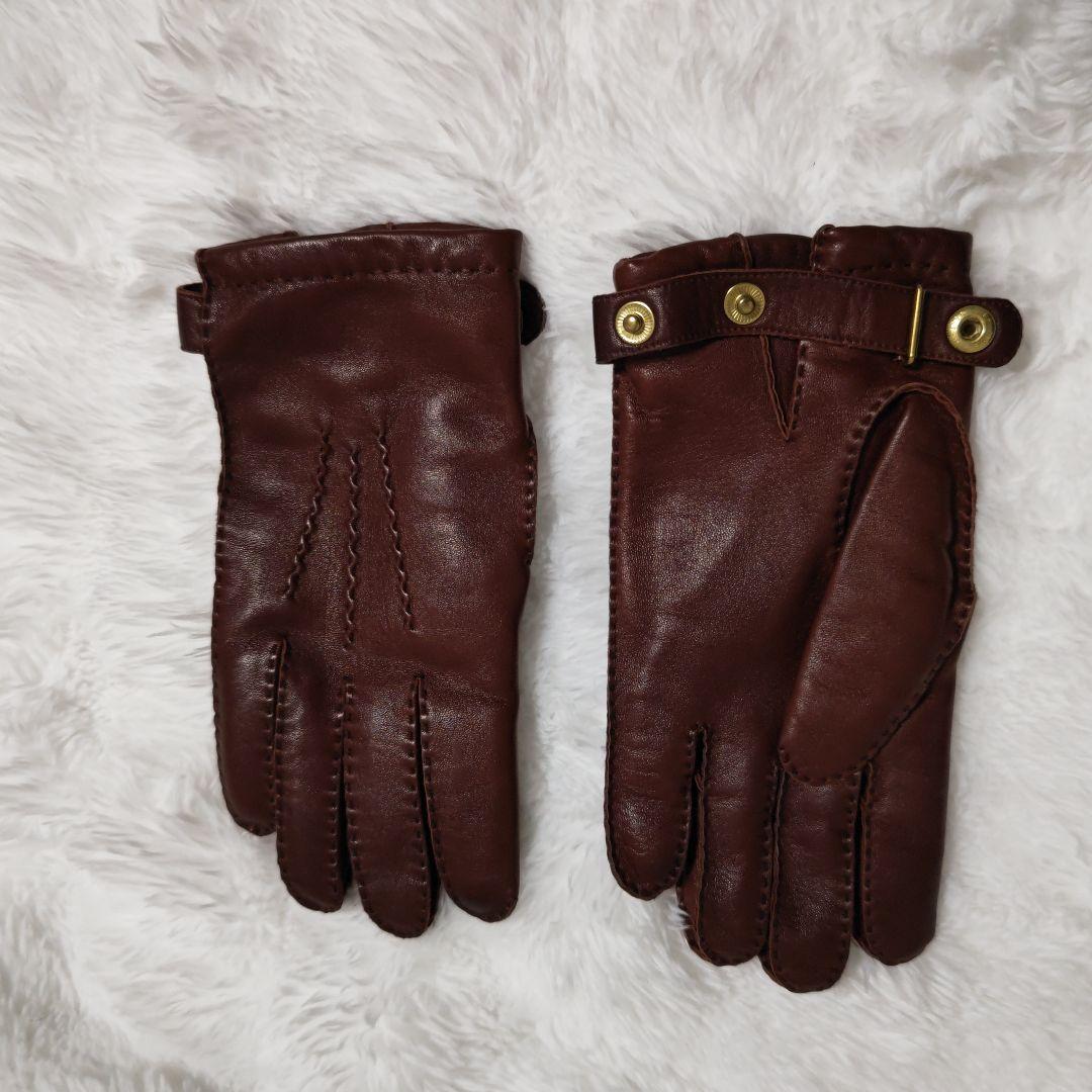 DENTS ブラウン レザー手袋 ボタン付き