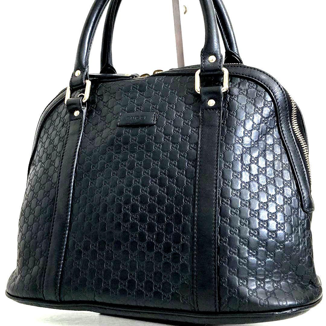 GUCCI マイクロシマ ハンドバッグ レザー ロゴ GG トート ブラック
