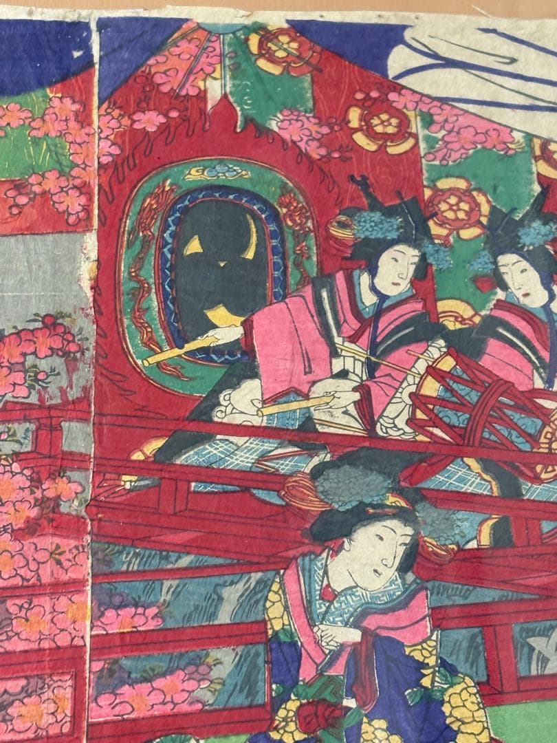 「舞楽之図」 楊洲周延 浮世絵 錦絵 3枚続 額装