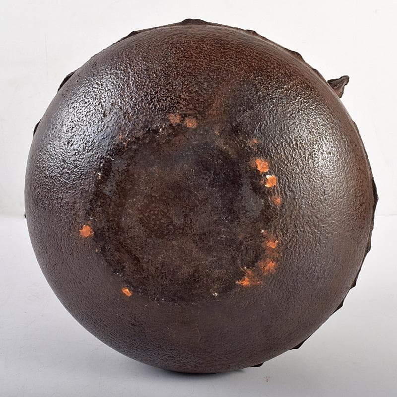 茶道具　釜師　畠春斎作　尻張形釜　鉄釜　ワラ釜敷付　共箱　M　R7824B