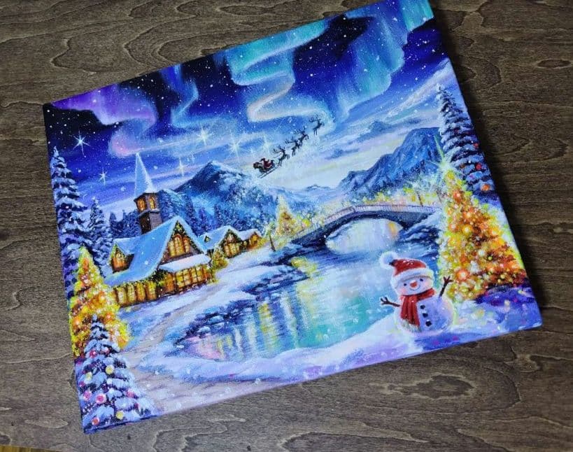 ♡*)様 【オーロラの夜】アクリル画 F3 風景画 絵画