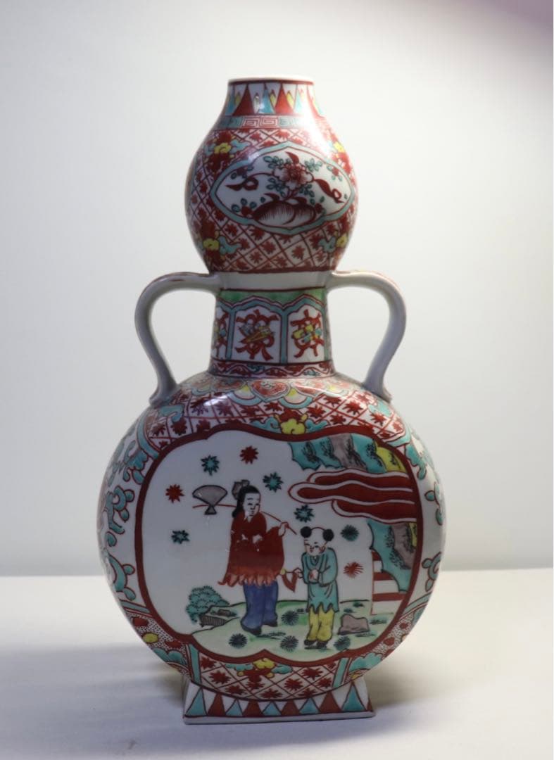 時代　九谷焼瓢箪扁瓶　万暦九谷　送料込み0503