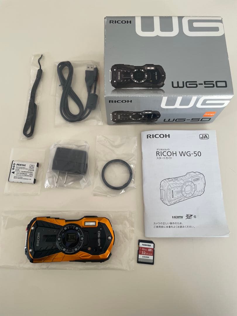 RICOH WG-50 ブラック デジタルカメラ 防水 32GB メモリーカード