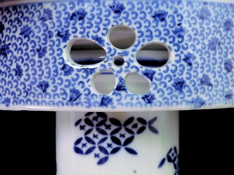 古伊万里　染付　透かし　微塵唐草に唐子　山水紋の図　盃洗　F202ASfbtb