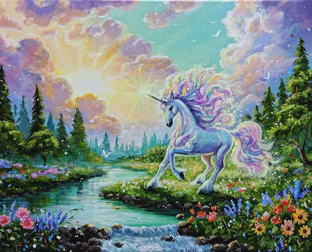 琥*ん様 【ユニコーン】アクリル画 F3 風景画 絵画