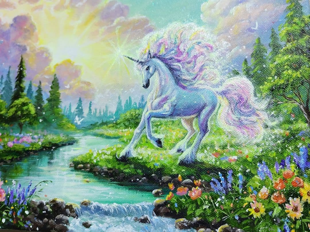琥*ん様 【ユニコーン】アクリル画 F3 風景画 絵画