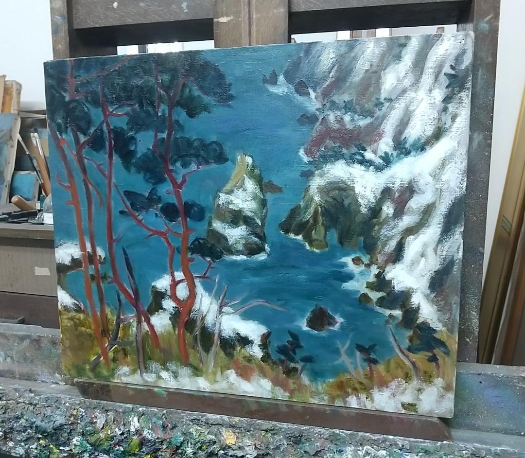 F8 「春雪北山崎」絵画 油絵 油彩画 風景画 アート