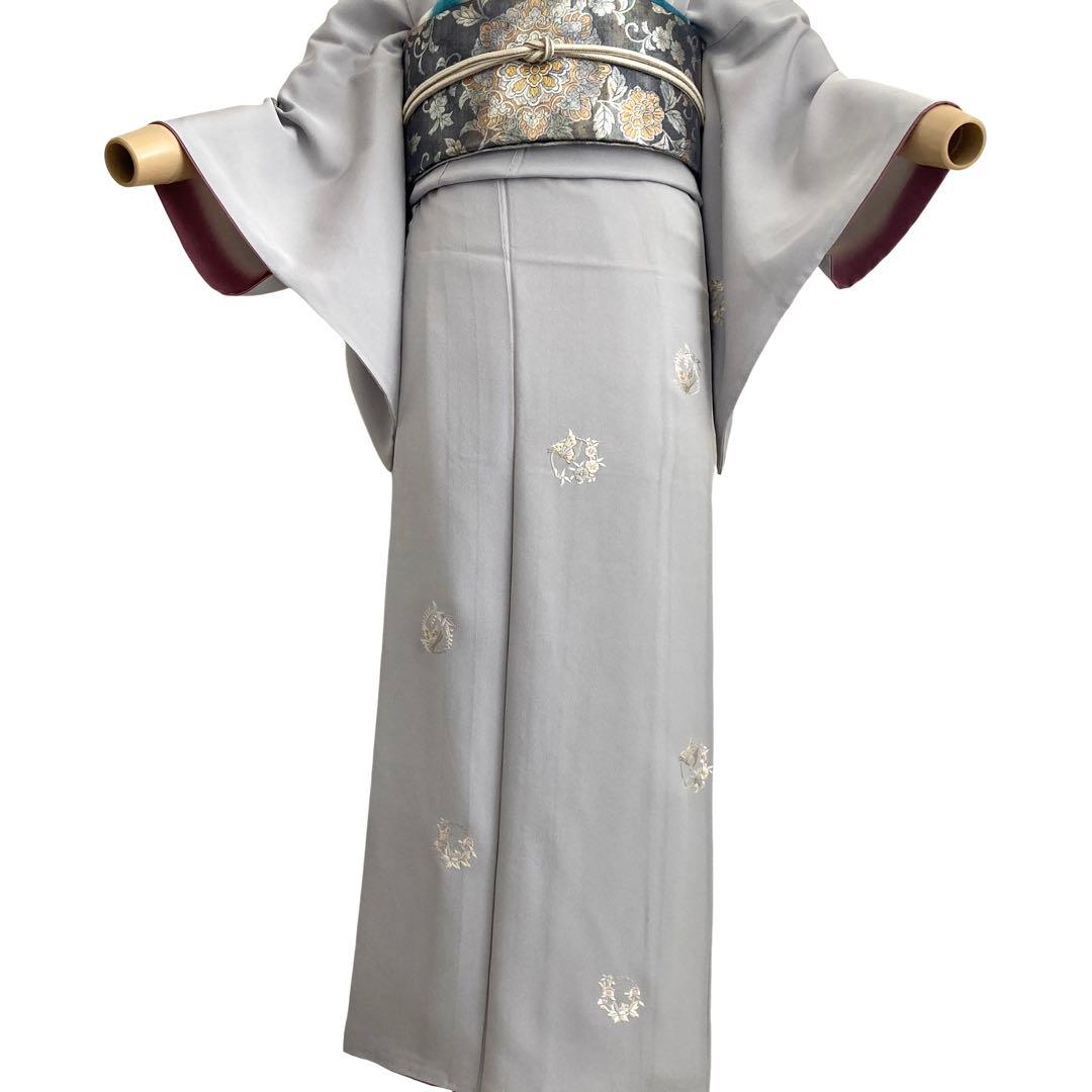 ★fscdbekym★蝶の刺繍 一つ紋 付下げ 着物 NO88