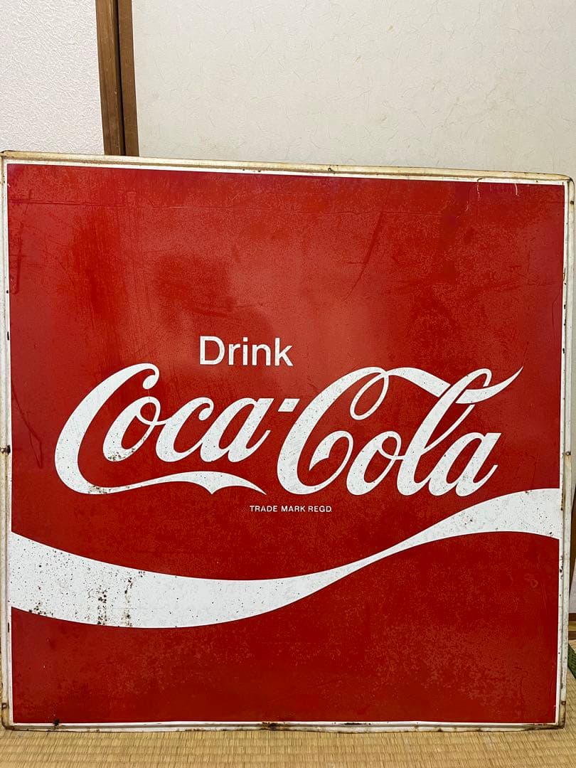 昭和レトロ コカ・コーラ 大型看板 Coca-Cola 年代物　大90㎝ｘ90㎝