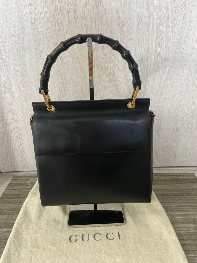 GUCCI ハンドバッグ　バンブー　レザー　ブラック　手持ち　フォーマル　保存袋