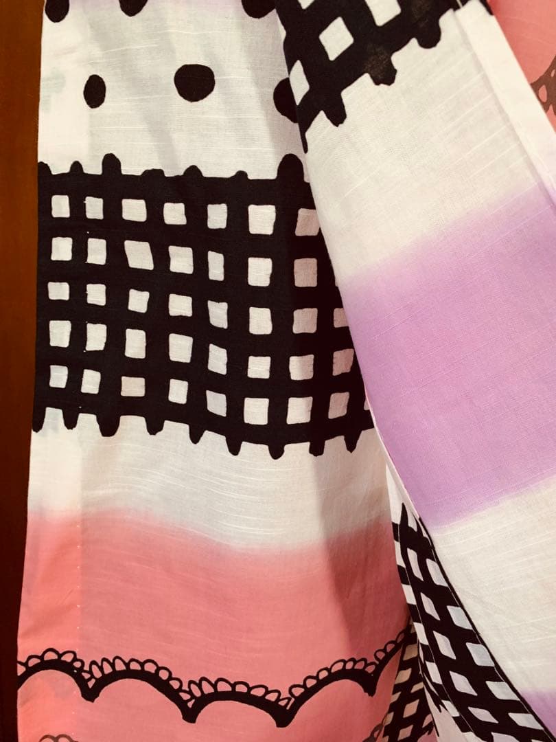 ツモリチサト　レースとチェック柄の浴衣とリバーシブル半幅帯　帯飾り紐もオマケ