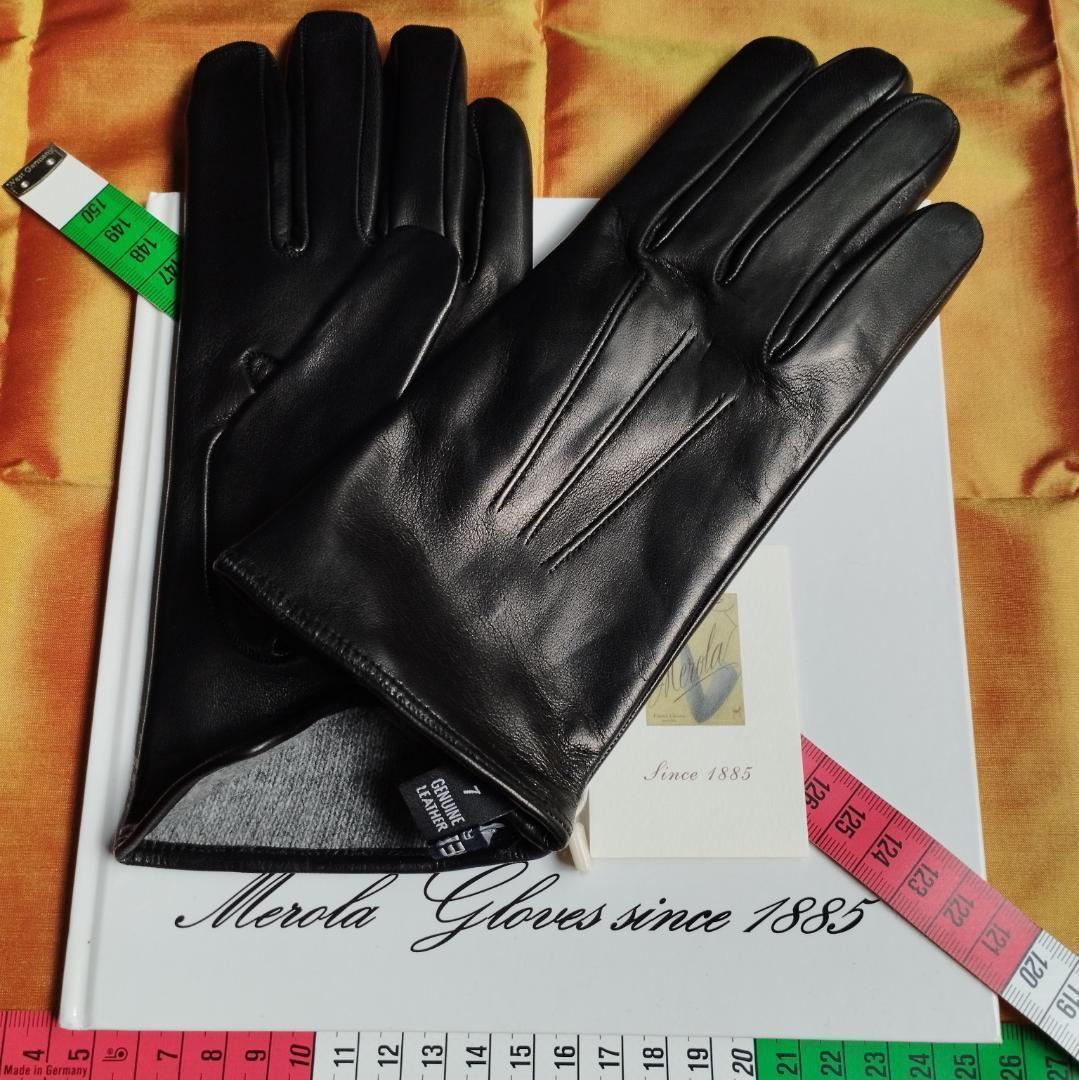 値下げ最終6.0 メローラ ナッパ黒 カシミア灰 グローブ 革手袋 MEROLA