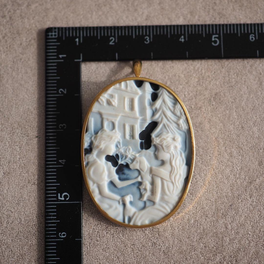 K18 18金 瑪瑙 メノウ カメオ ブローチ ネックレス
