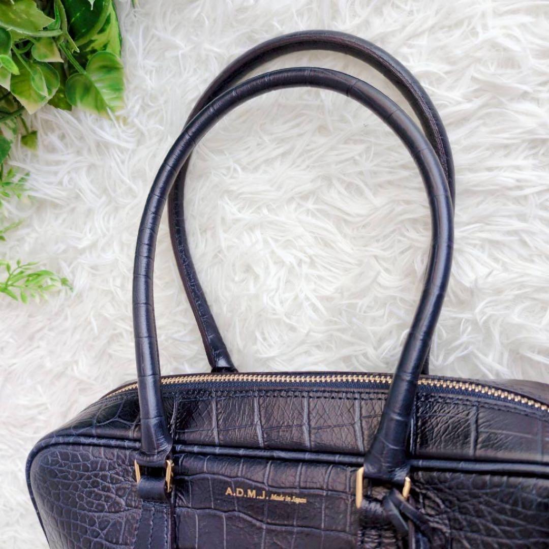 ◾︎極美品◾︎ A.D.M.J ハンドバッグ ミニボストン クロコ型押し ビジュー