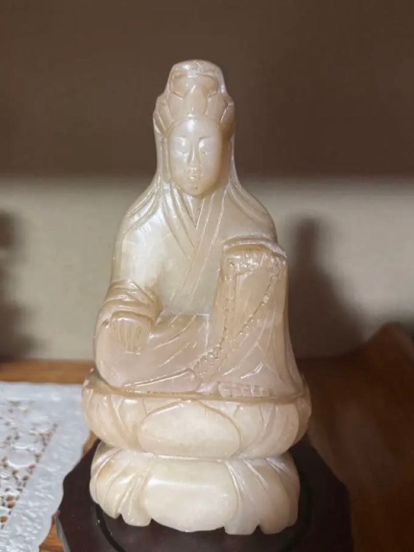 中国古美術品　黄砡　観音菩薩像 玉　約18cm