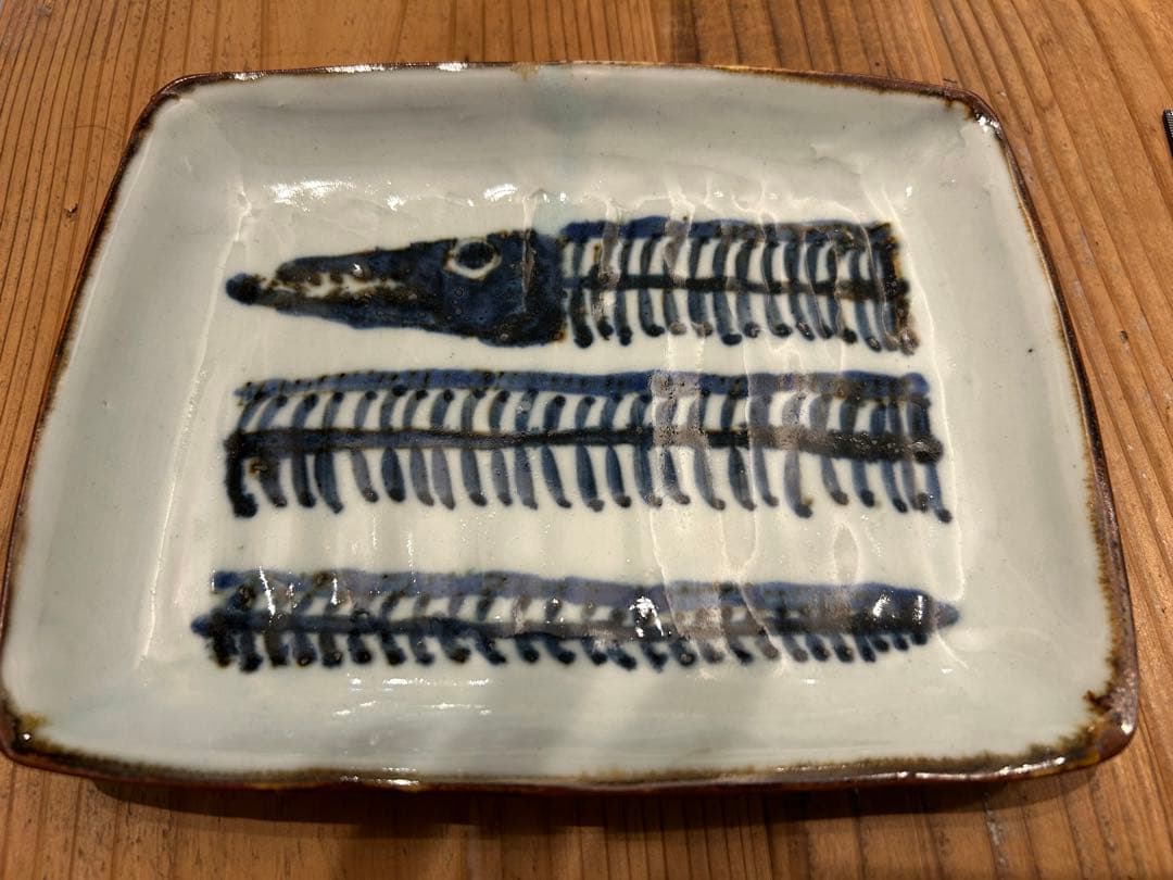 美品 未使用 村田森さん　太刀魚　染付　角皿