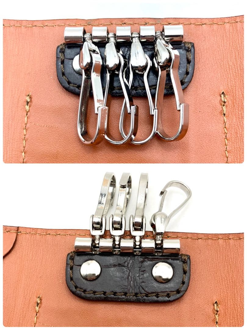 41【新品未使用】Felisi 4連レザーキーケース本革 クロコ ダークブラウン