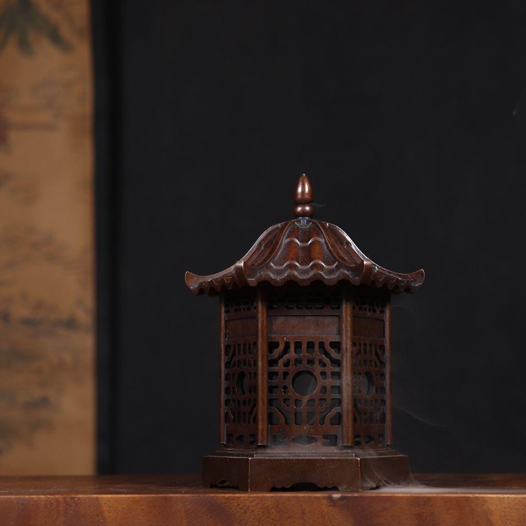 銅製 亭子薫香炉 茶道具 香道具 装飾品 工芸品 美術品 置物