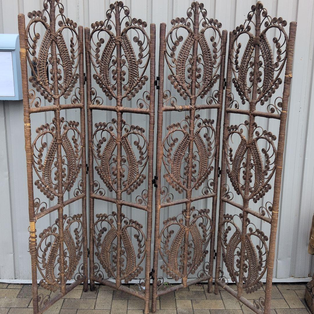 【昭和レトロ】アンティーク　ラタン　籐パテーション　パーテーション