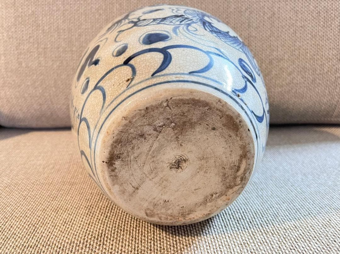 中国古玩 青花磁 元染 染付 雲龍紋 壺 花瓶 高約21cm 唐物 時代物 置物