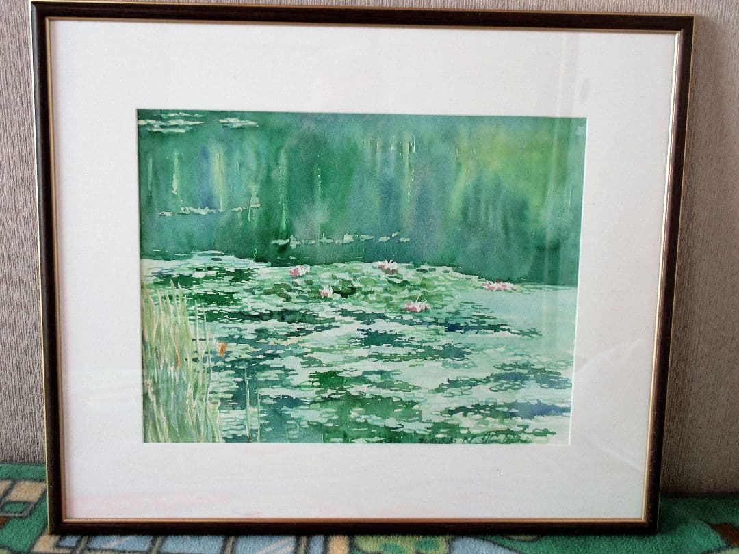 水彩画「池の水草」