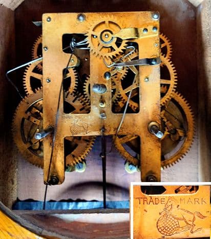 〈完動・美品〉尾張時計地球馬印　木地丸尾長ゼンマイ振り子時計 ボンボン時計古時計