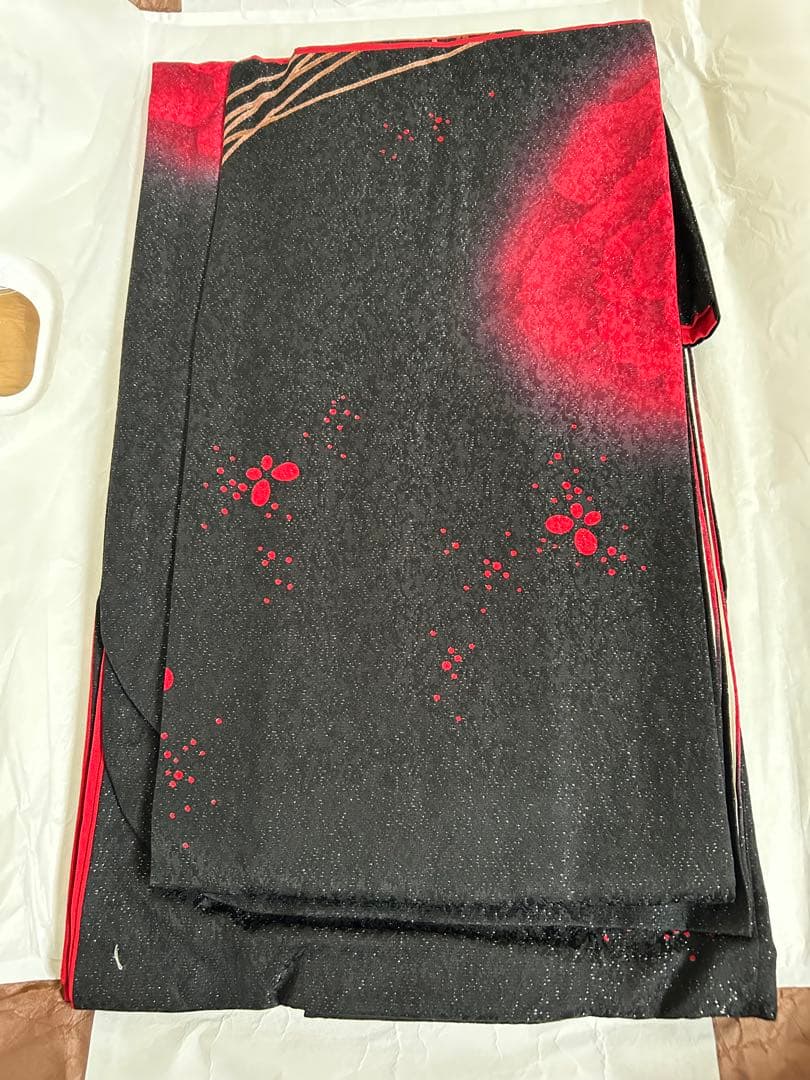 一蔵　黒と赤の薔薇の振袖 草履LLサイズ　フルセット　バッグ　帯　袴