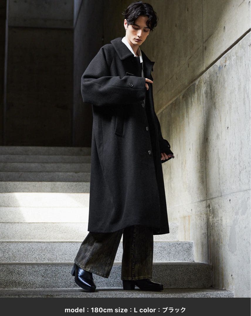 【完売品】CLEL ウールブレンドテックメルトンステンカラーコート XSブラック