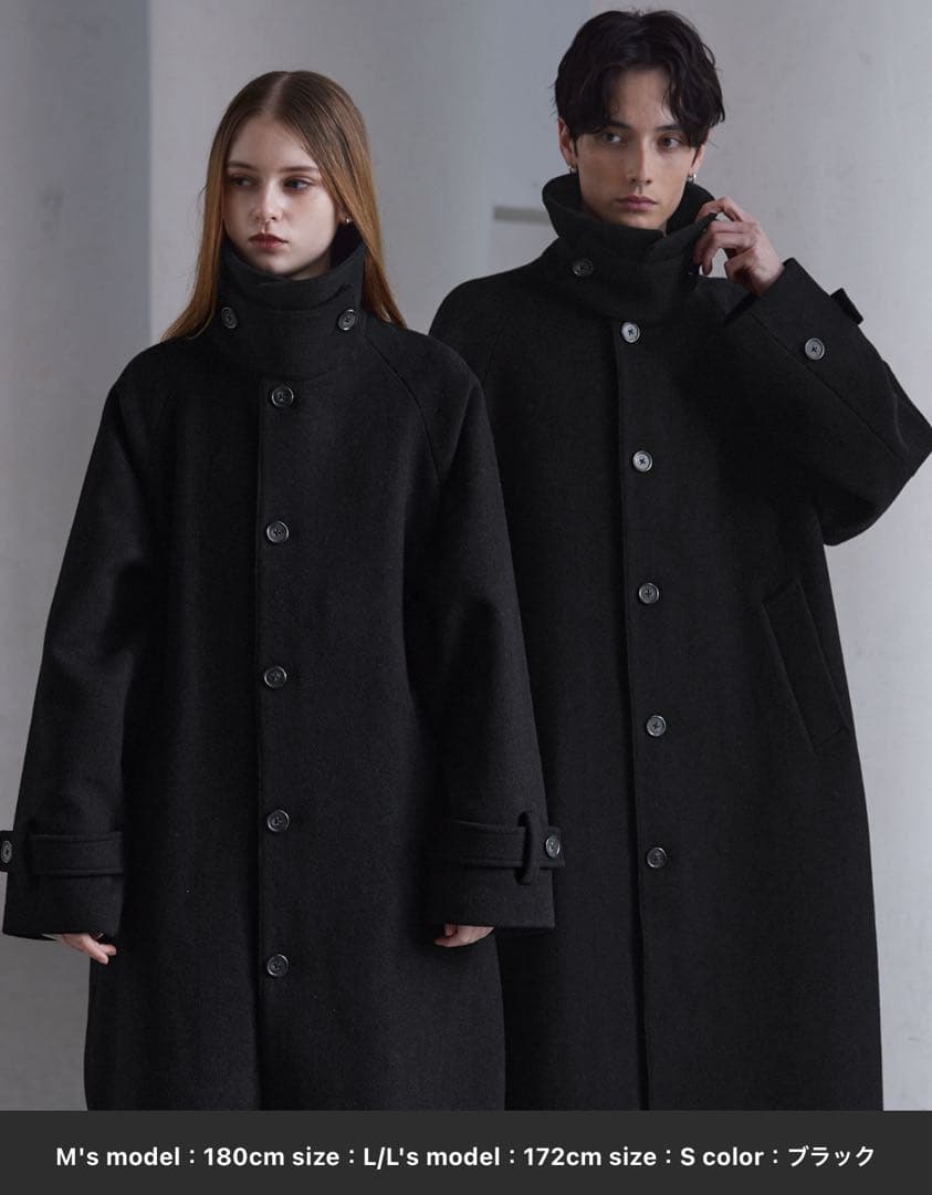 【完売品】CLEL ウールブレンドテックメルトンステンカラーコート XSブラック