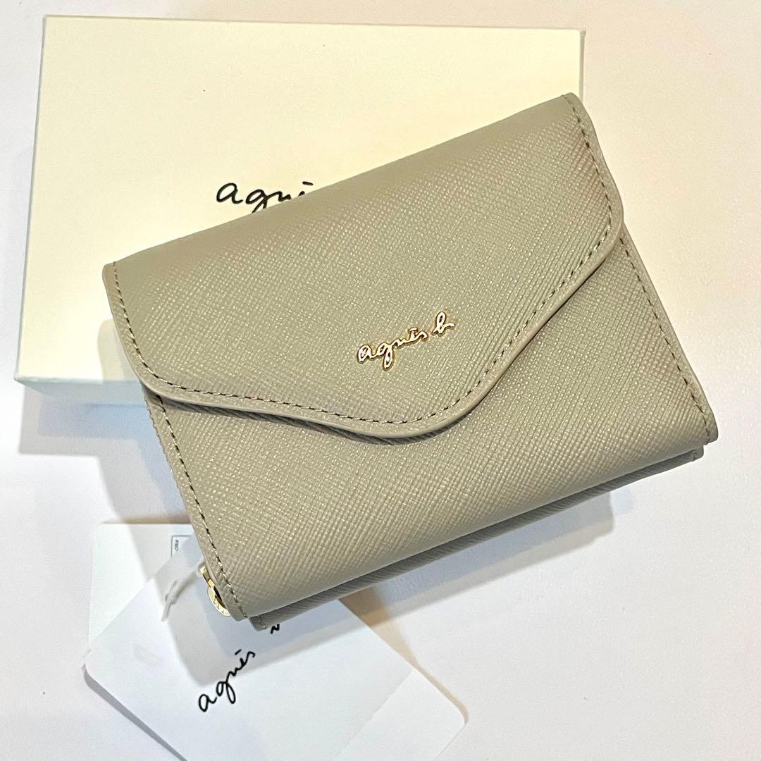 新品未使用✨agnes b. 折り財布 三つ折り ロゴ金具 レザー ベージュ