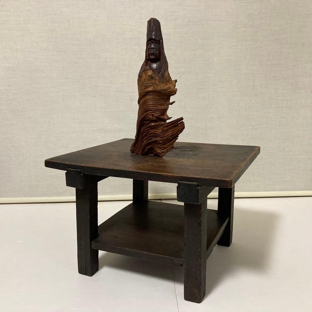 観音 菩薩 仏像 置物 オブジェ 木彫り 彫刻 木製 美術 工芸品 骨董 レトロ