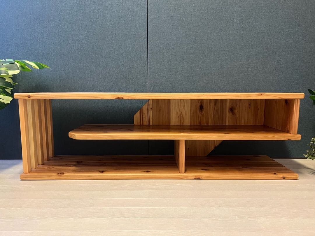 【送料無料】 テレビボード 棚板付き 縦格子型 シェルフ 小物置き 杉 120