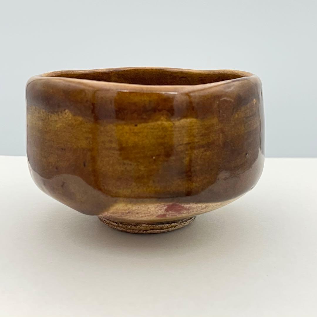 大樋焼 年郎 茶碗 茶道具 半筒茶碗 飴色 飴釉 抹茶 抹茶椀 10.5×高7