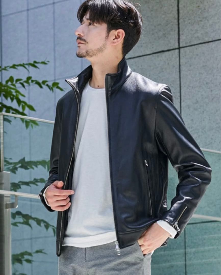 新品　TETE HOMME シープレザーシングルライダースジャケット