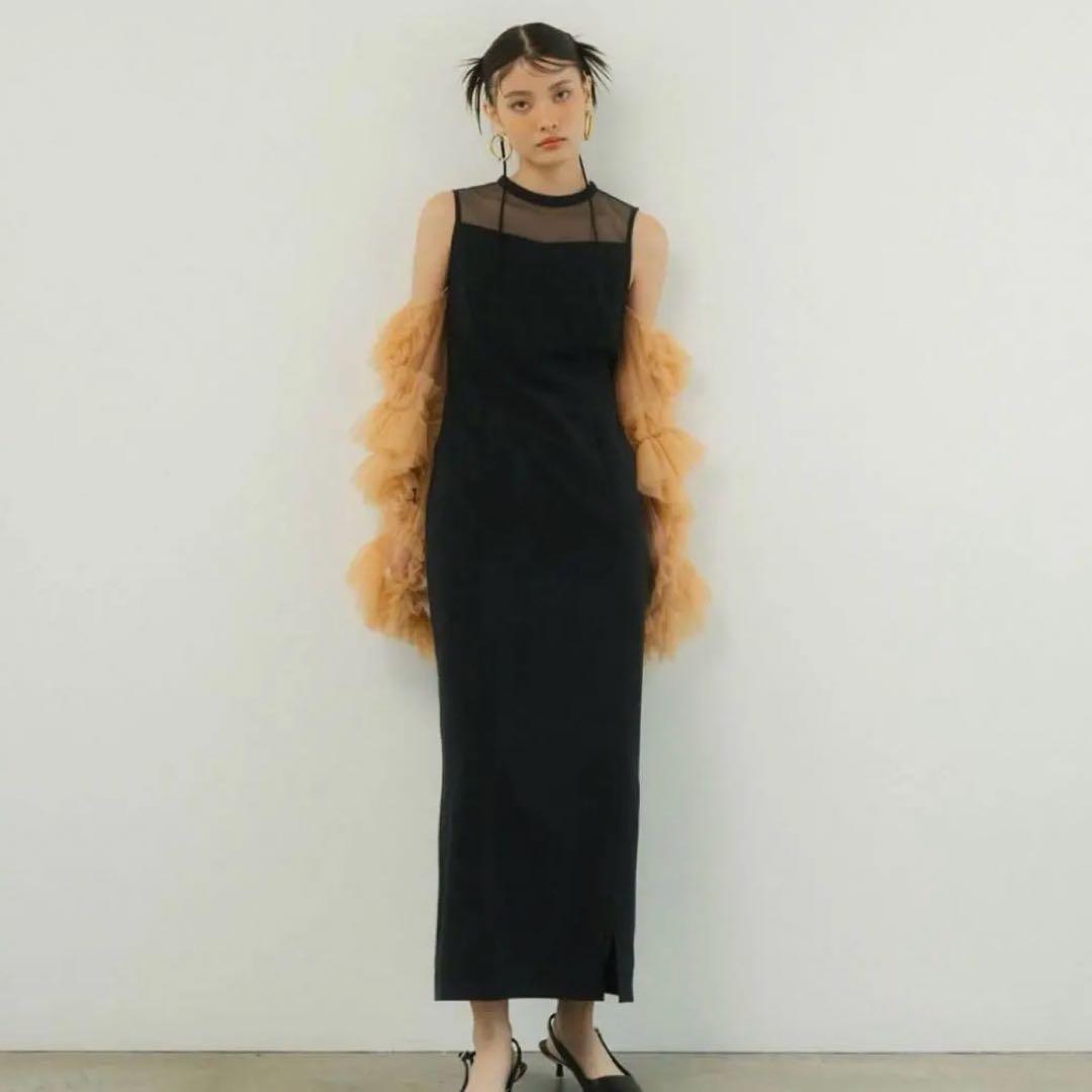 【美品】ANDRESD detached sleeve dress ネイビー s