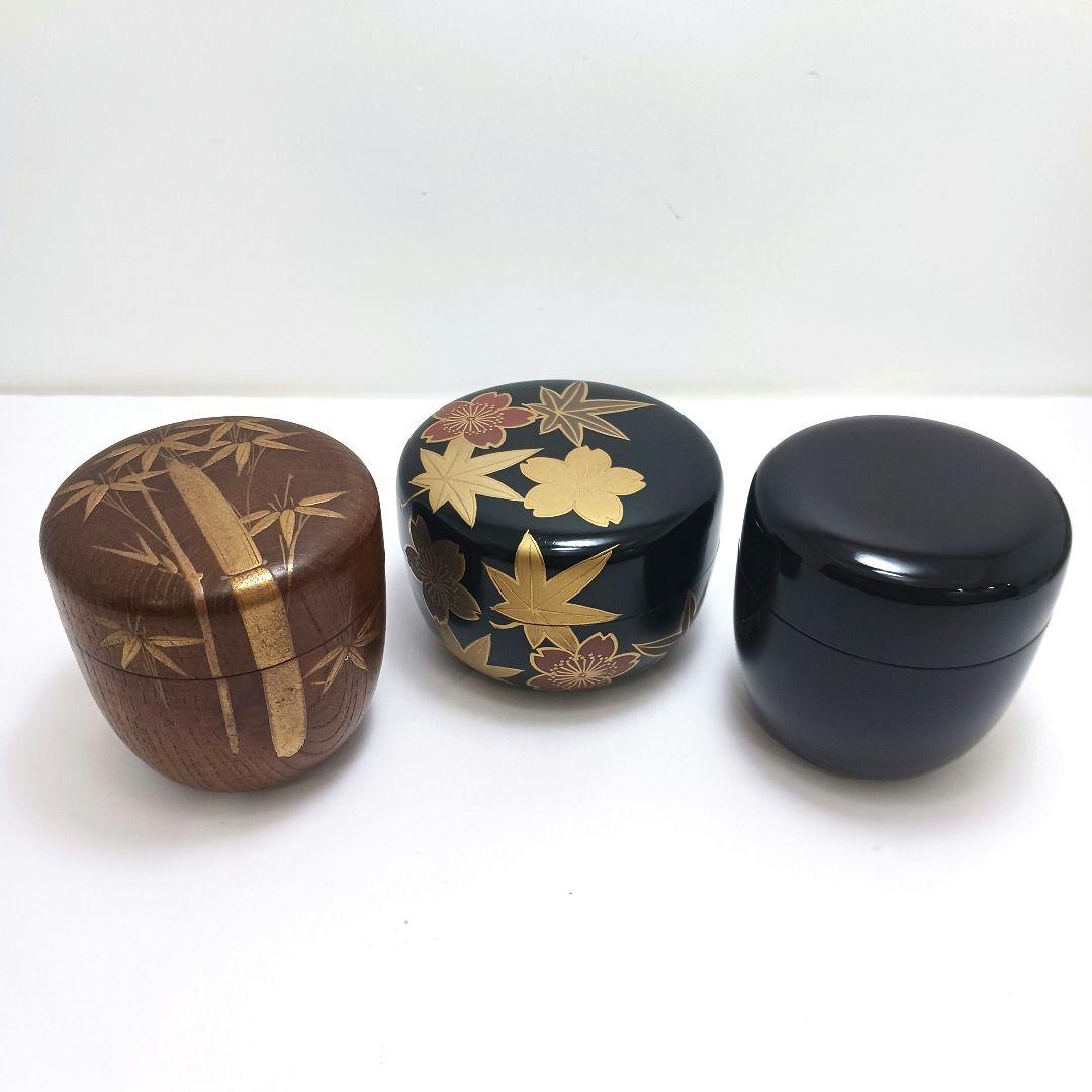 Y3032-12 茶道具 欅・蒔絵・黒漆 棗 3点セット　YY