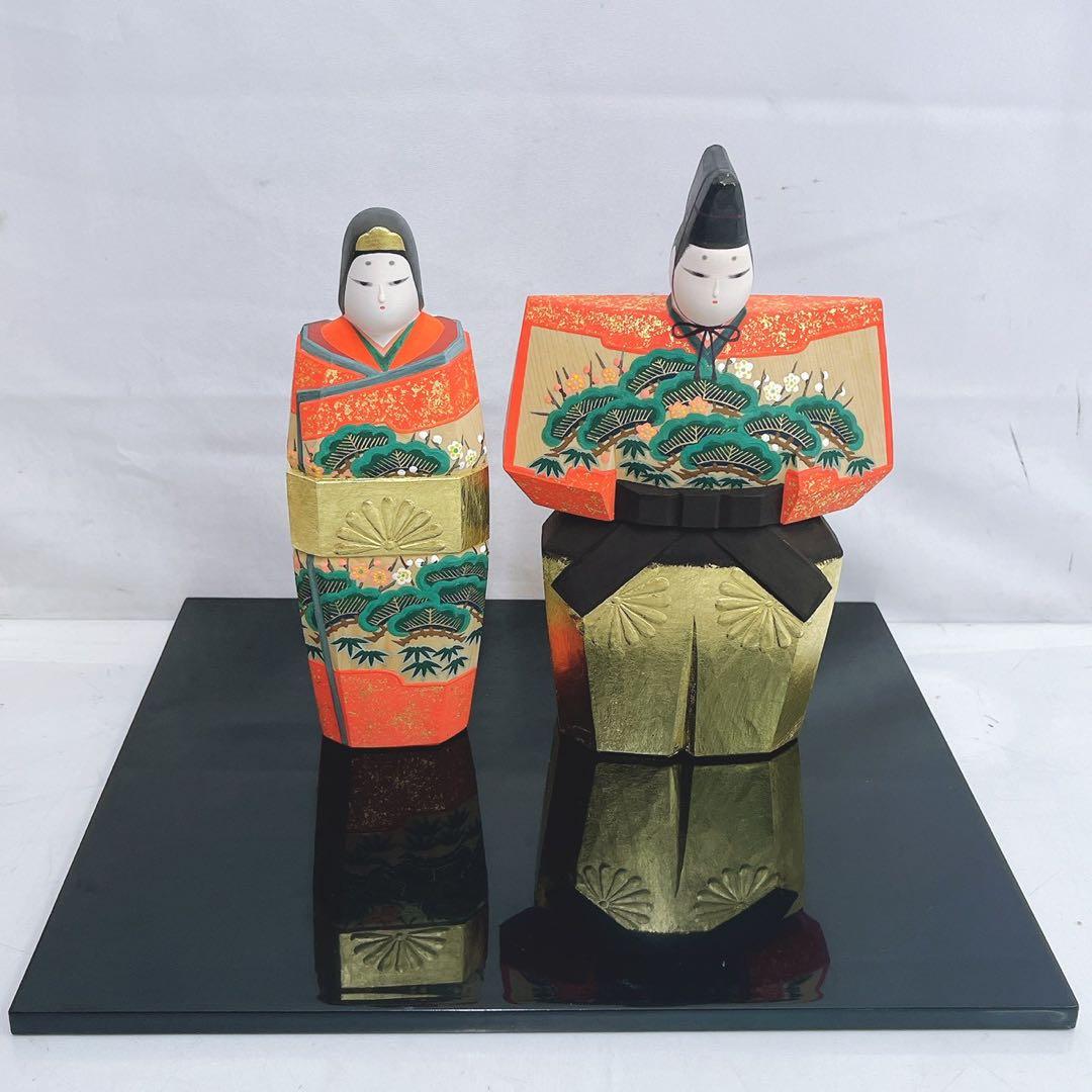 12SAM17 奈良一刀彫立雛 奥田龍王作 奈良一刀彫 和 飾り 木彫り