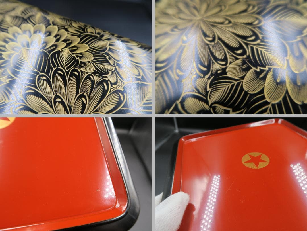 【輪島塗】極上総菊詰沈金 五段重箱 内朱塗 隅丸 蓋横菊彫 天然木 共箱