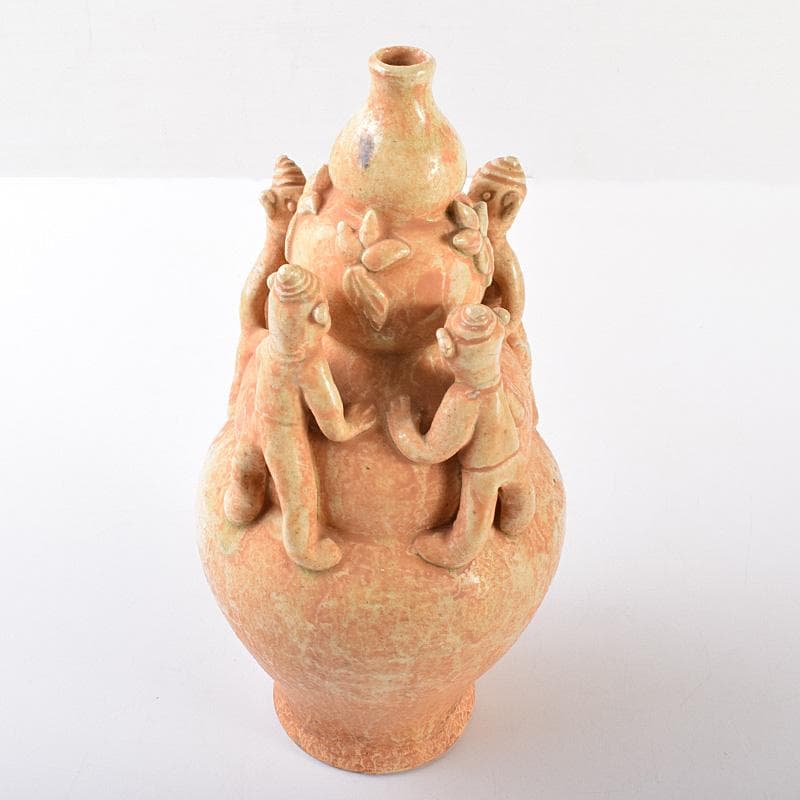 中国　自然釉　人物四耳壷　V　R7644