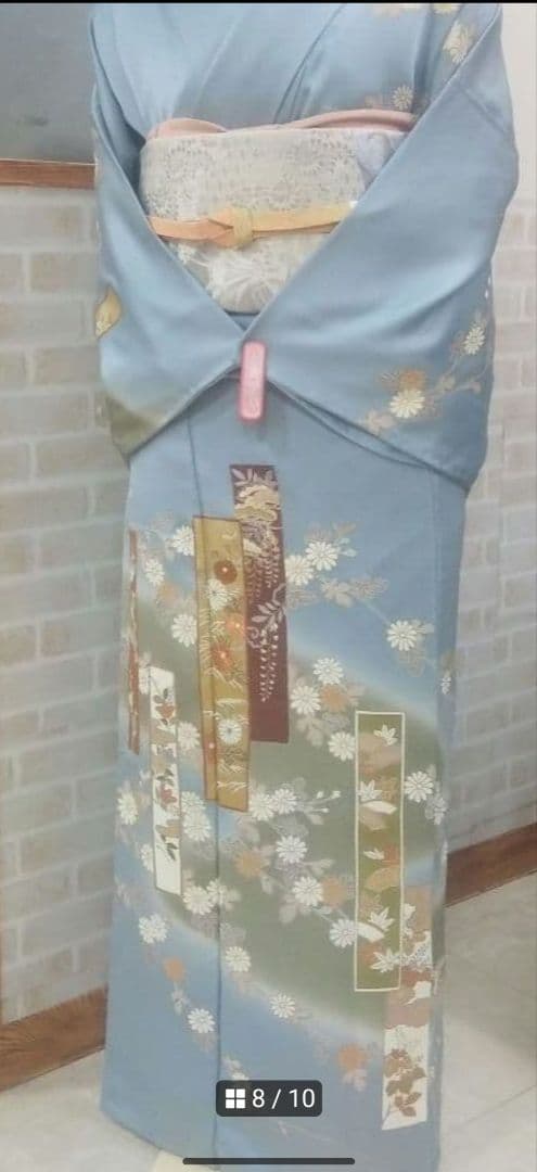 水色　訪問着　花柄