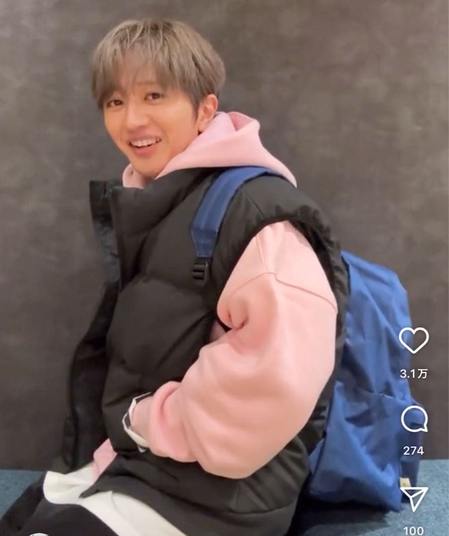 中綿リバーシブルベスト ブラック 総柄 Nissy ナップタイム naptime