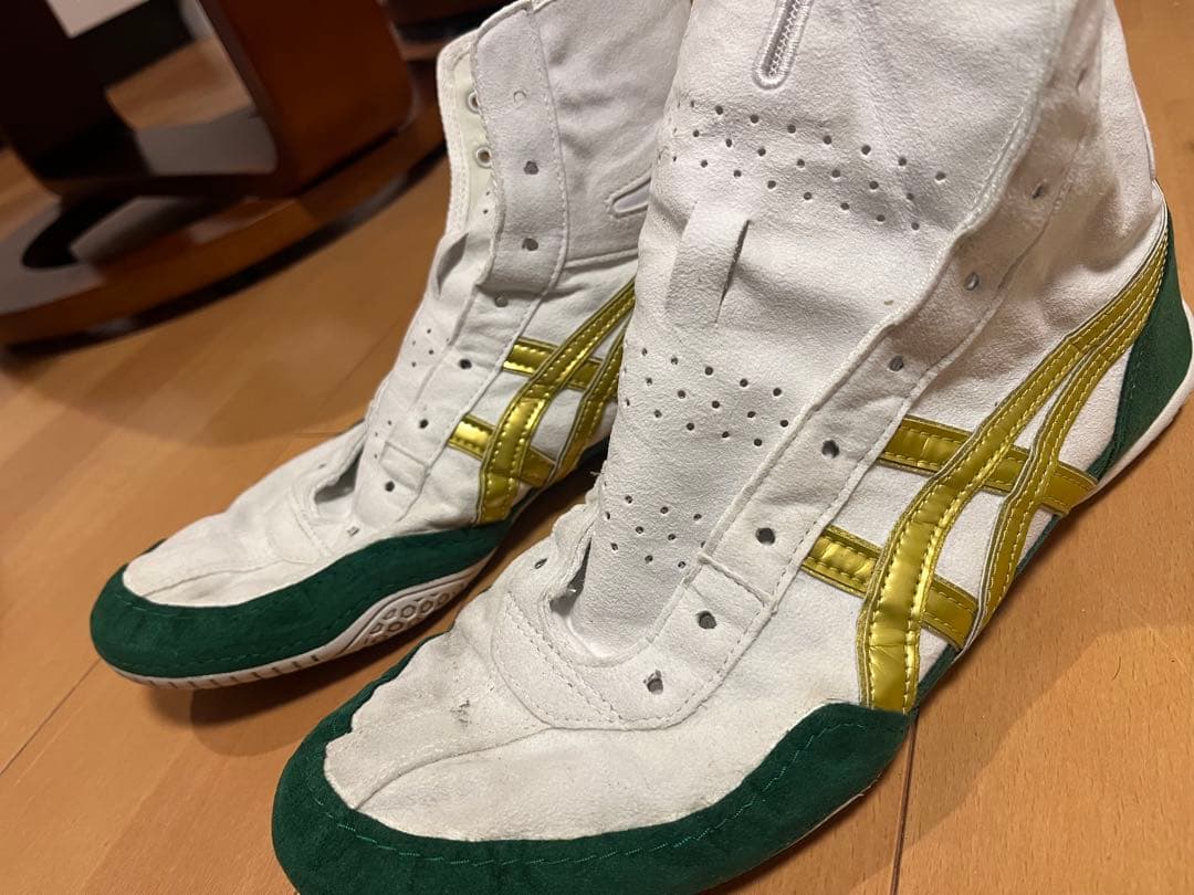 ASICS ボクシングシューズ ハイカット ホワイト/グリーン/ゴールド