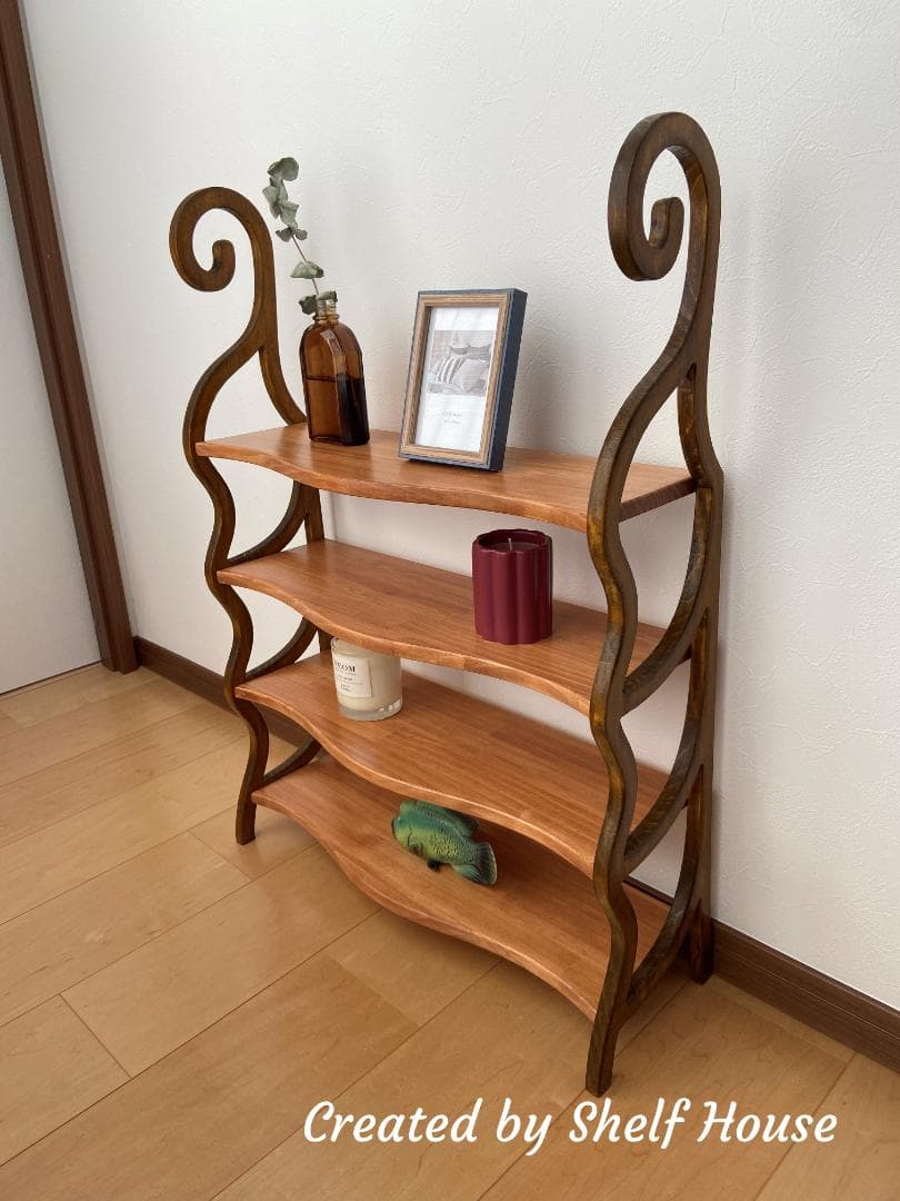 アンティーク調の曲線木製棚 K